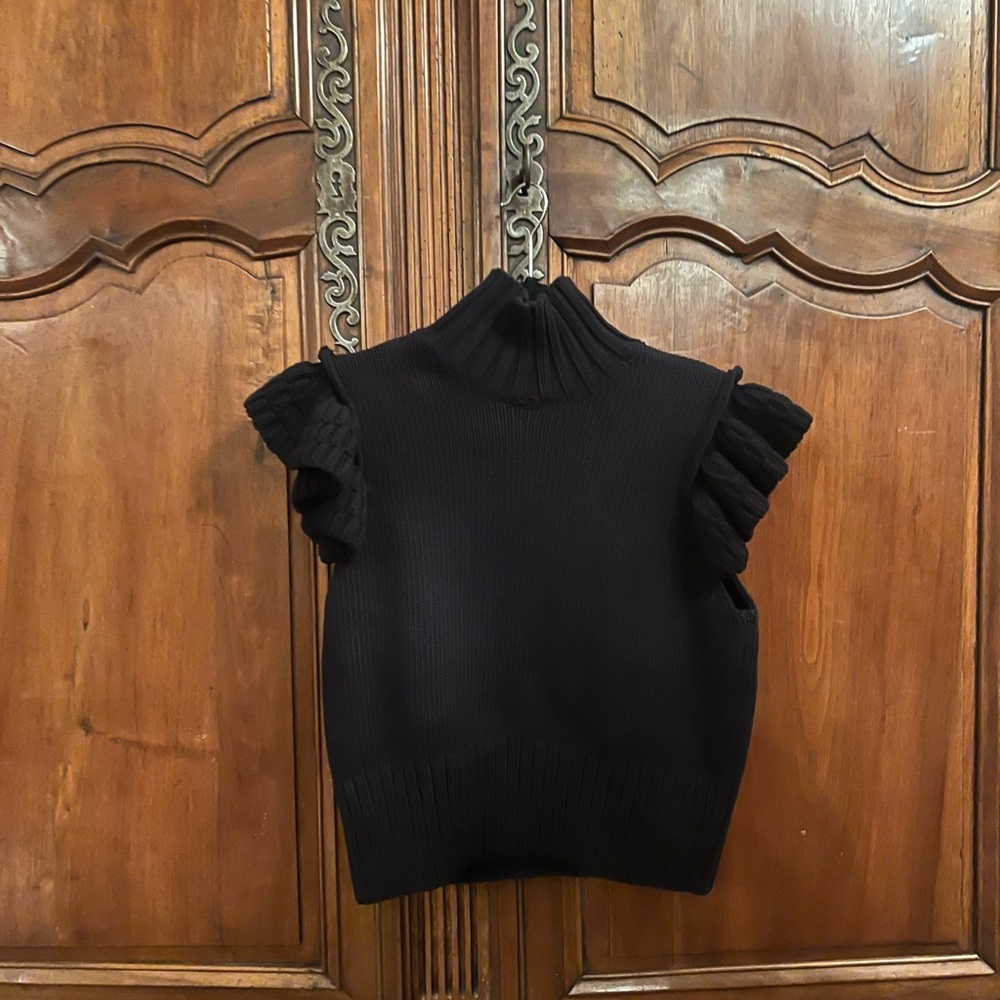 Zara Black Sleeveless Knit Top with Ruffled Shoulders